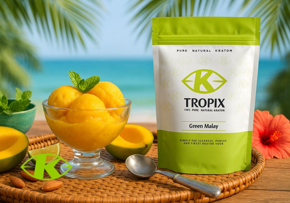 K Tropix Green Malay kratom mango sorbet tropical scene