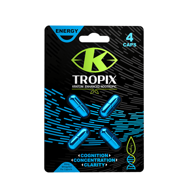 4 capsule cart of K Tropix kratom enhanced nootropic capsules