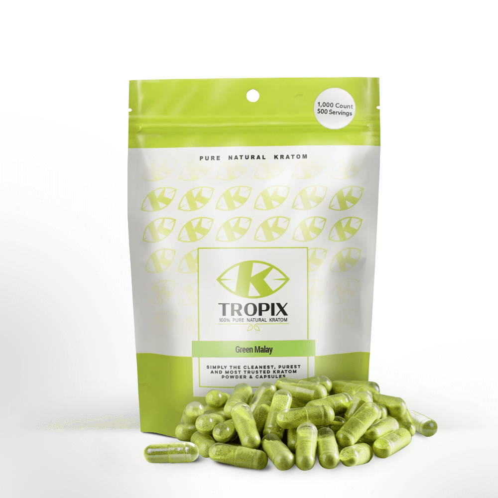 1000 Green malay kratom capsules for 500 servings