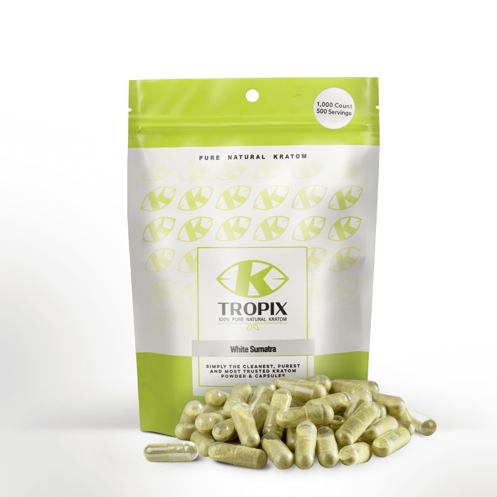 1000 count bag of White sumatra kratom capsules
