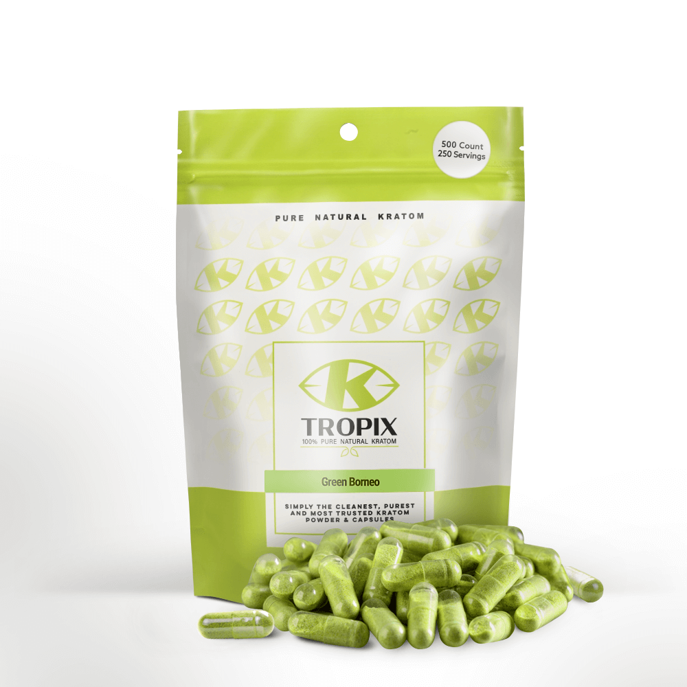 500 Green borneo kratom capsules - 250 servings per bag