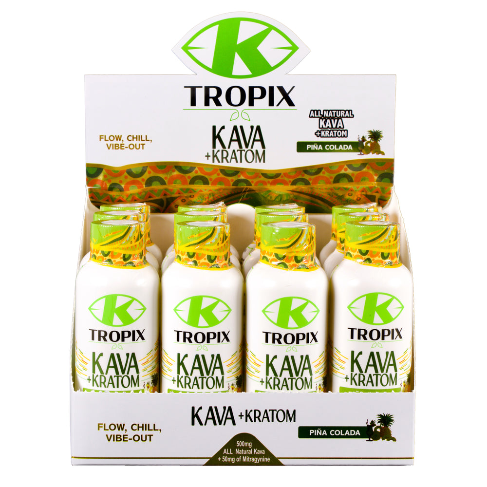 display box of K Tropix pina colada kava kratom shots